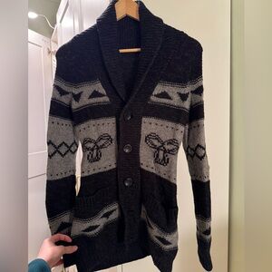 Men's Shawl Collar Knit Cardigan Sweater - Black & Gray